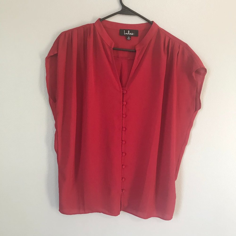 LULUS Bright Red Cap Sleeve Button Blouse Size XS